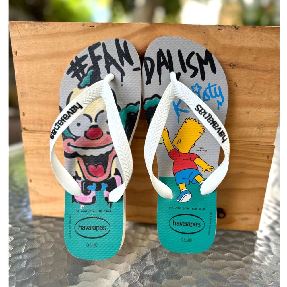 NWT Haviannas Simpsons #Fandaliam Bart & Krusty RARE Flip Flops Size W 7/8 M6/7